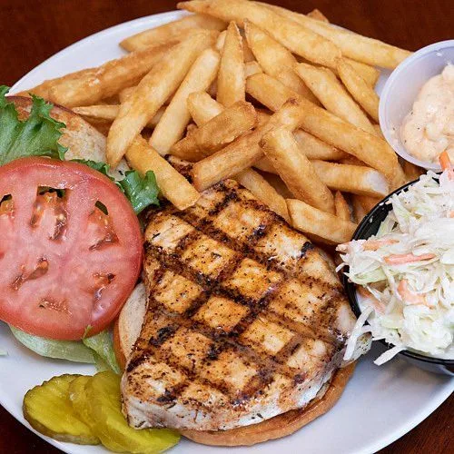 Grilled fish sandwich with fries
